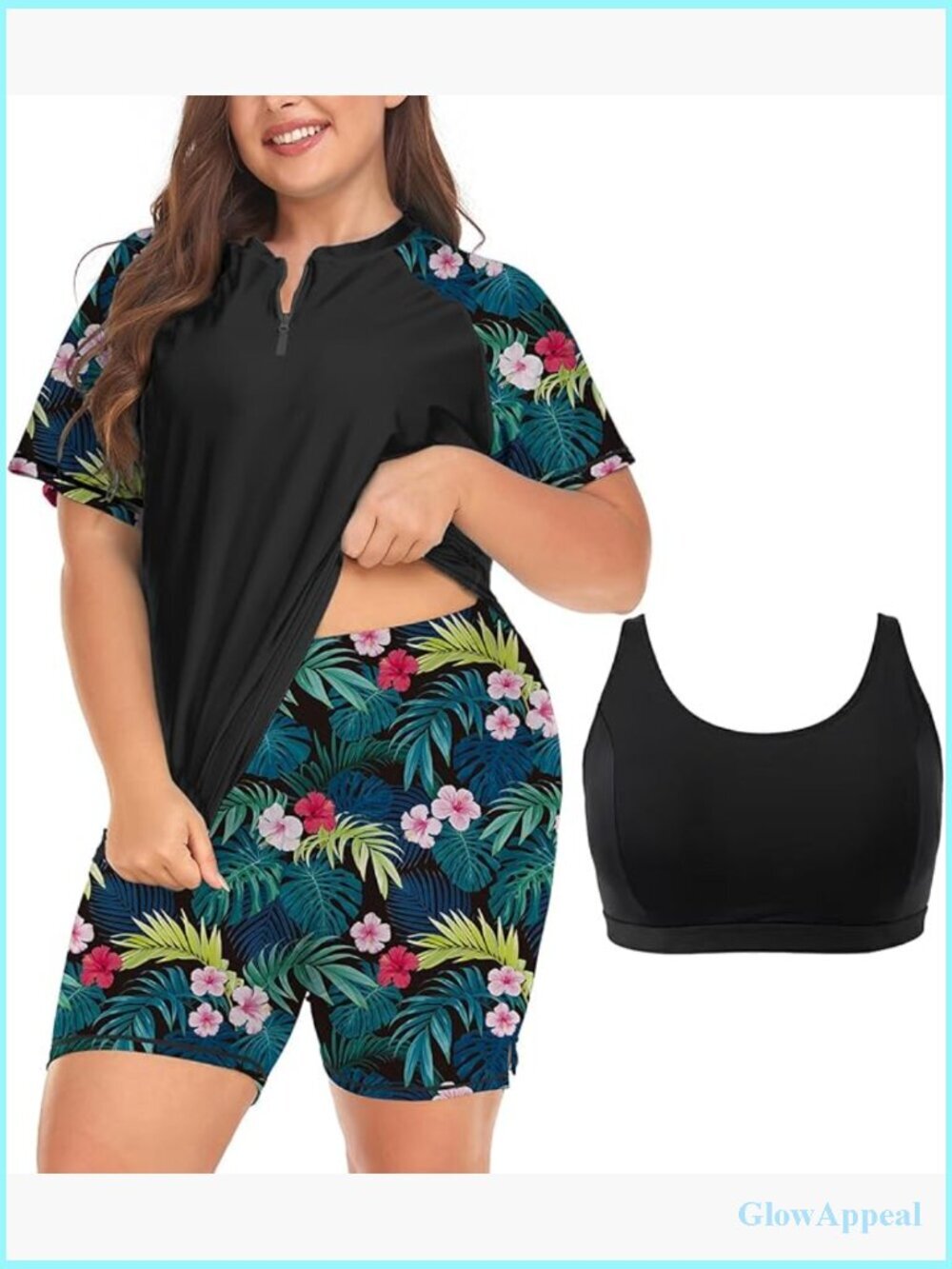 Plus Size Rash Guard Set with Boyshorts UPF 50+